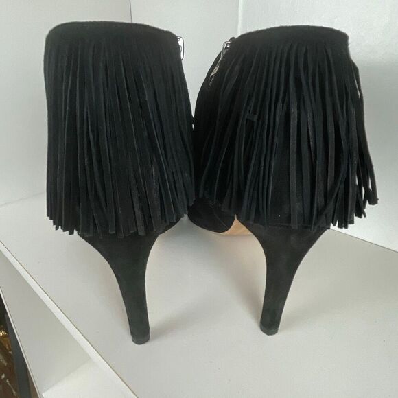 Sam Edelman Suede Fringe Trim Ankle Boots 8.5 Black - Picture 6 of 10